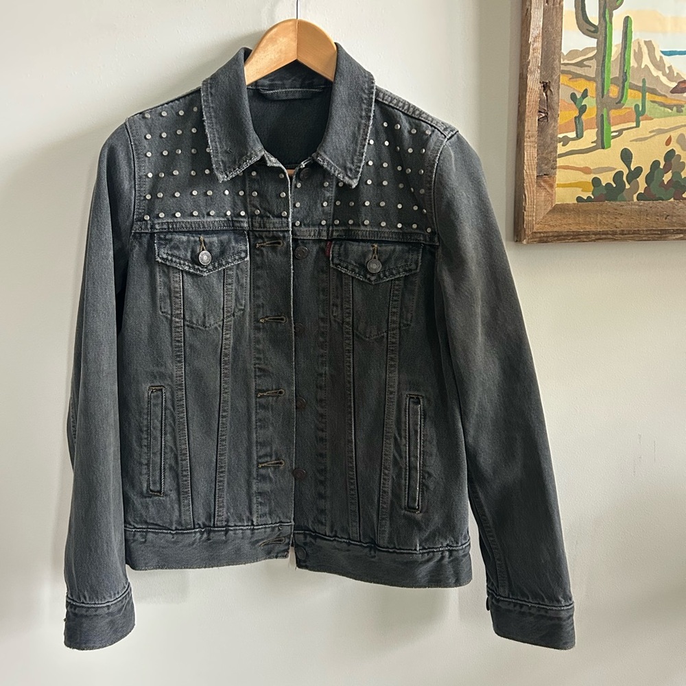 Levi's Denim Studded Trucker Jacket Small Black Grey